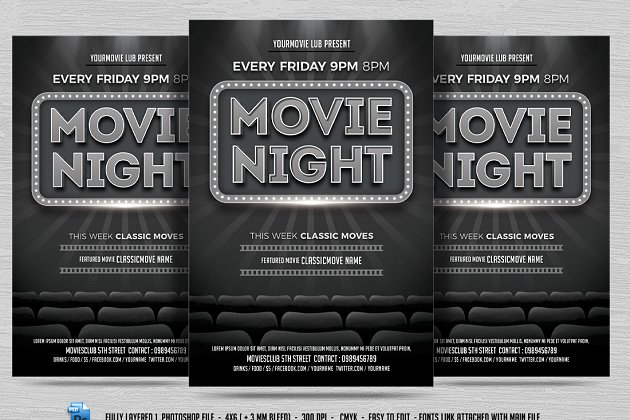电影之夜海报制作模板 Movie Night Flyer