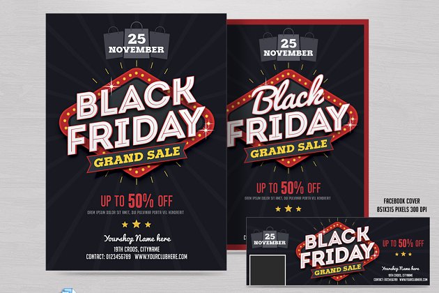 黑五海报促销模板 Black Friday Sale Flyer & FB Cover