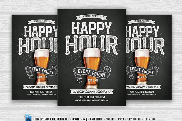 啤酒欢乐时光海报模板 Happy Hour Flyer