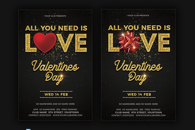 情人节海报设计模板 Valentines Day Flyer