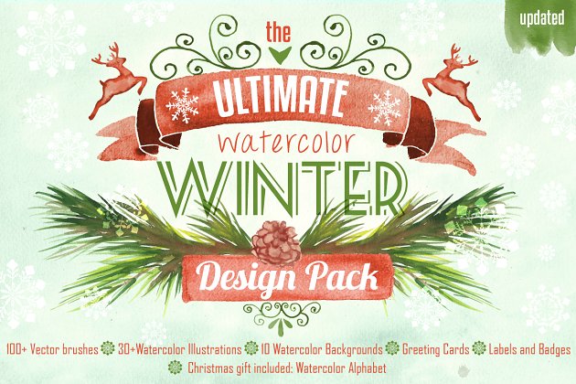 水彩冬季设计素材包 Watercolor Winter Design Pack