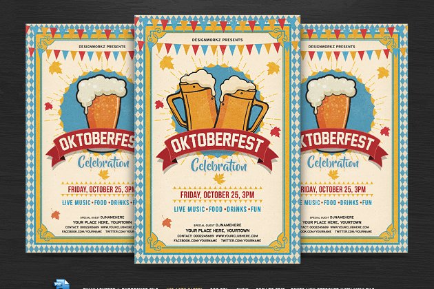 经典啤酒节海报设计模板 Oktoberfest Flyer