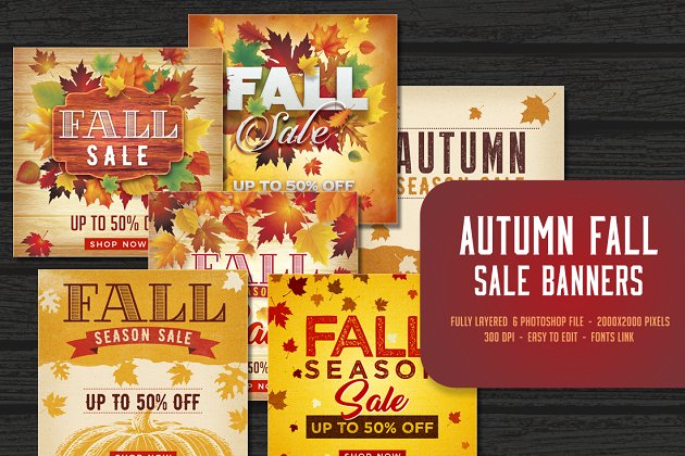 秋季营销广告模版 Autumn Fall Sale Banners