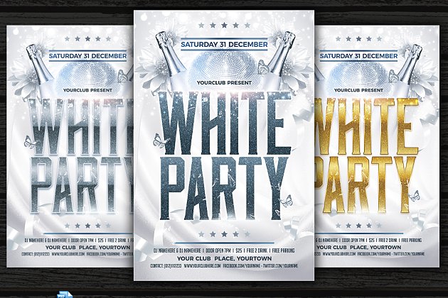 冬季新年海报设计模板 White Party Flyer