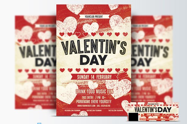 情人节海报背景模板 Valentines Day Flyer &Facebook Cover