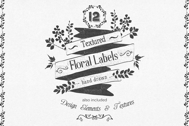 手绘花卉图形素材 Hand Drawn floral labels and design