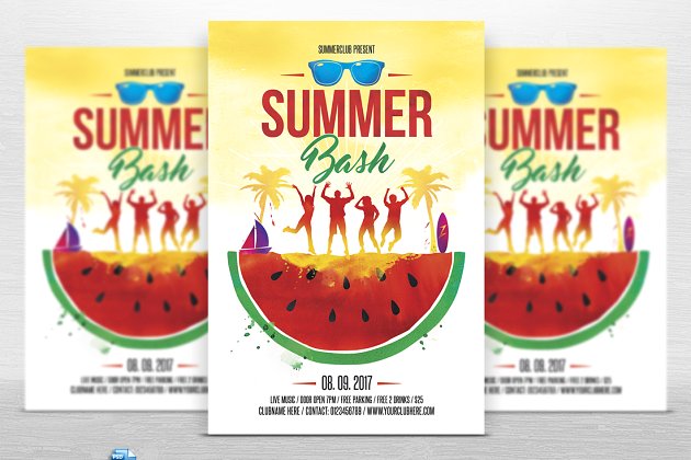 夏季海滩度假元素宣传单制作模板 Summer Bash Flyer template