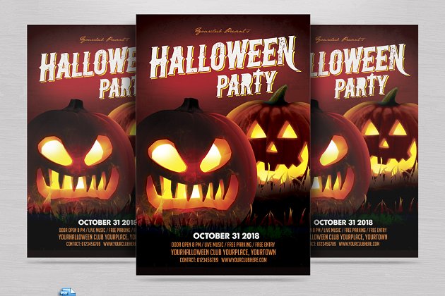 万圣节南瓜头海报设计 Halloween Party Flyer