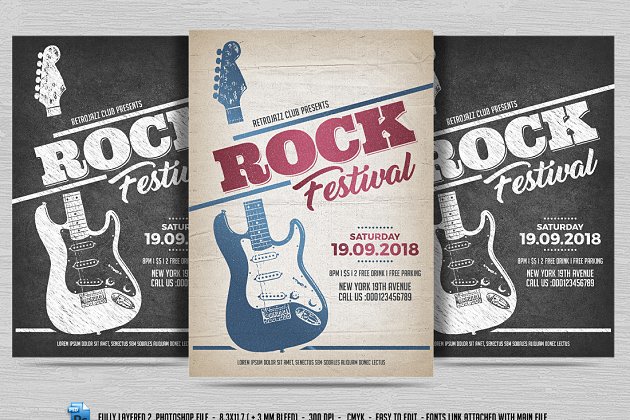 摇滚音乐海报模版 Rock Festival Flyer