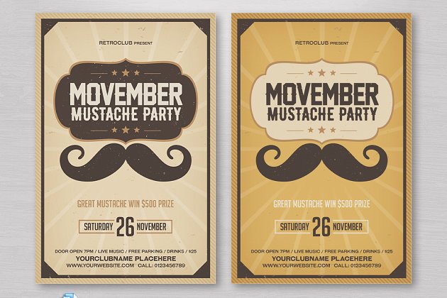 复古创意胡须海报 Movember Mustache Flyer
