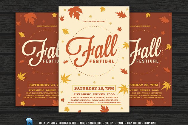 秋季海报模板下载 Fall Festival Flyer