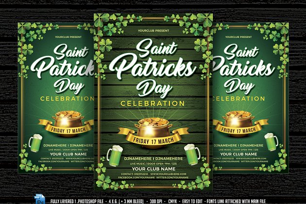 圣帕特里克节绿色派对海报设计模板 Saint Patrick’s Day Party