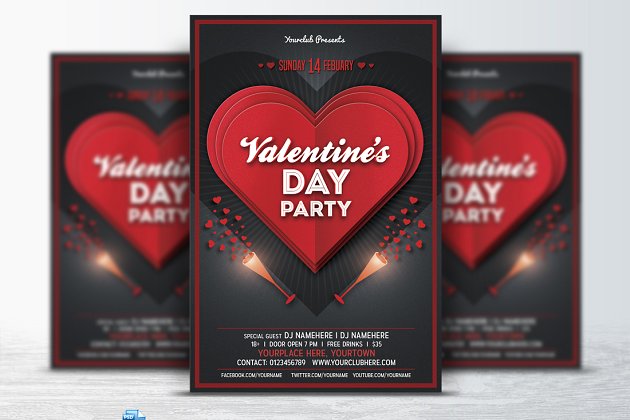 情人节节日海报模板 Valentines Day Party Flyer