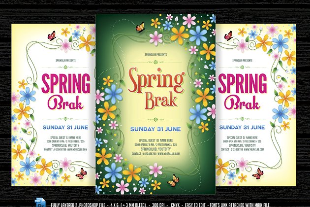 春季假期时光海报模板 Spring Break /  Time Flyer