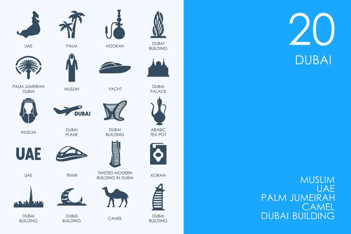 迪拜城市名胜主题图标套装 Dubai icons