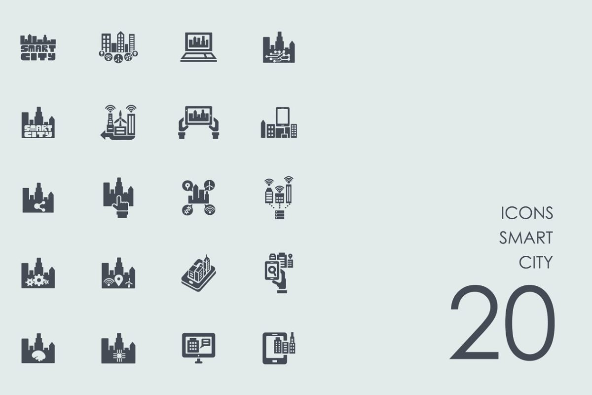 智慧城市主题图标 Smart city icons