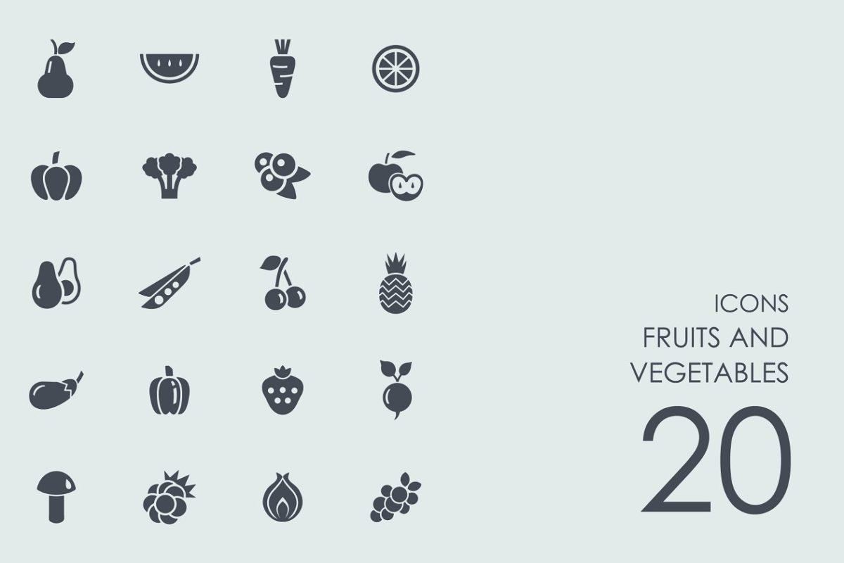 水果和蔬菜的图标 Fruits and vegetables icons