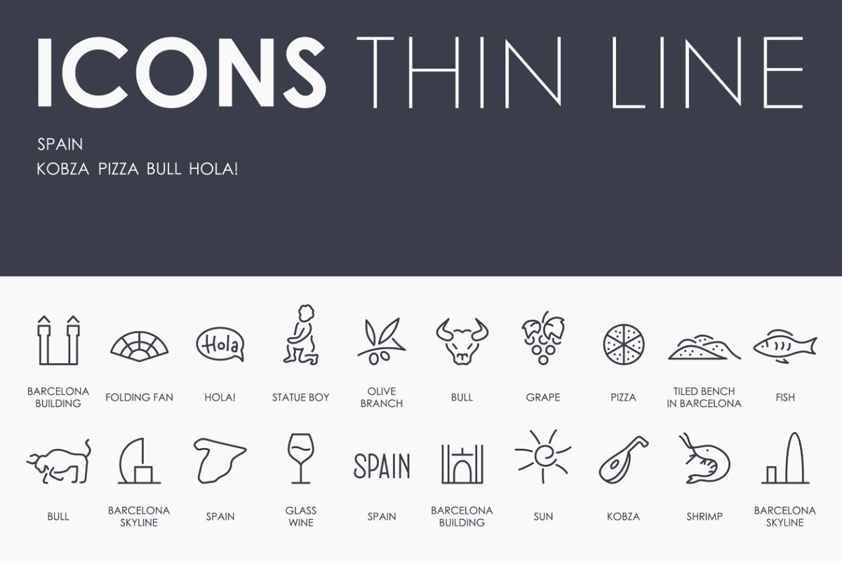 西班牙元素线型图标 Spain thinline icons