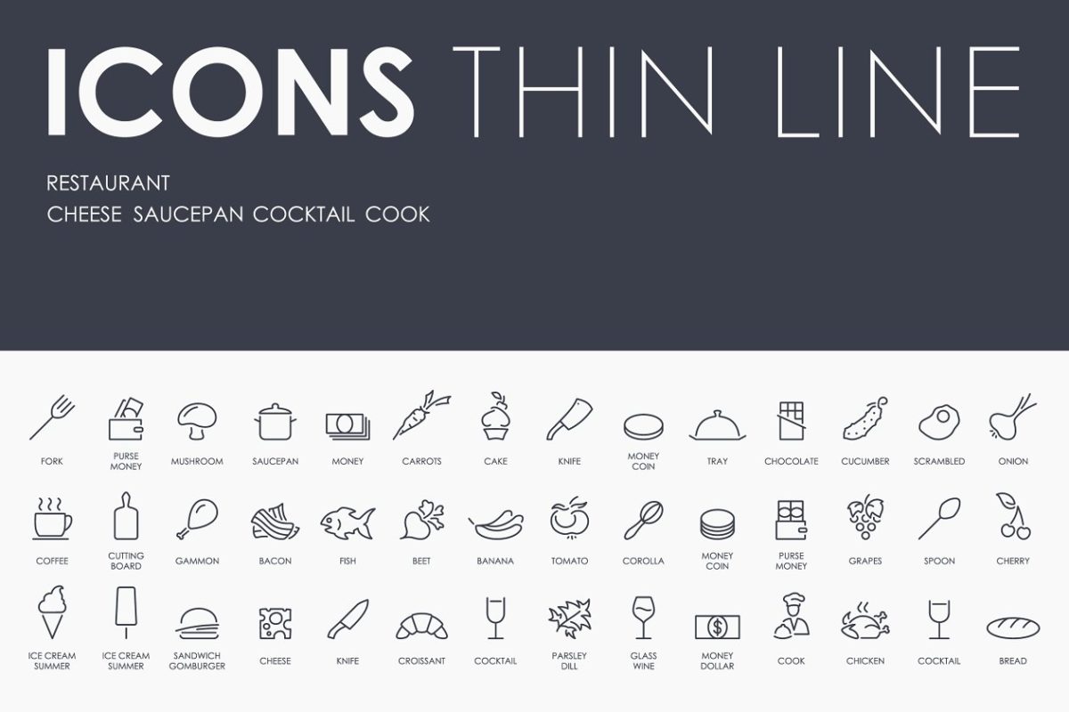 餐厅线型图标 Restaurant thinline icons