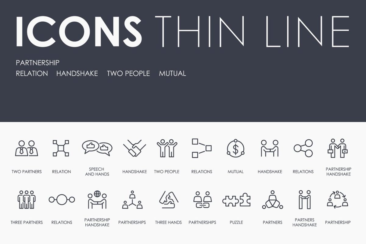 伙伴关系细线图标 Partnership thinline icons