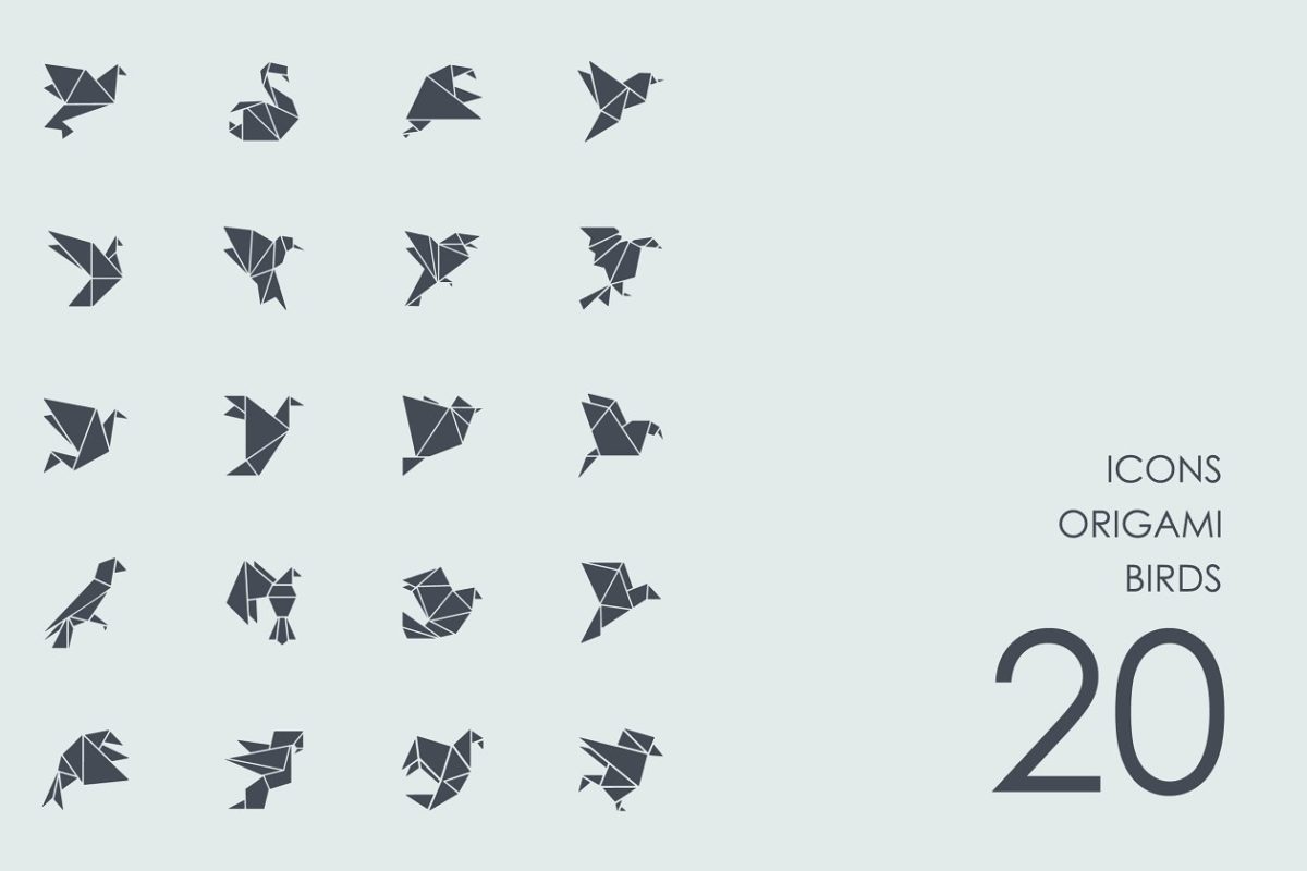 千纸鹤矢量图标 Origami birds icons