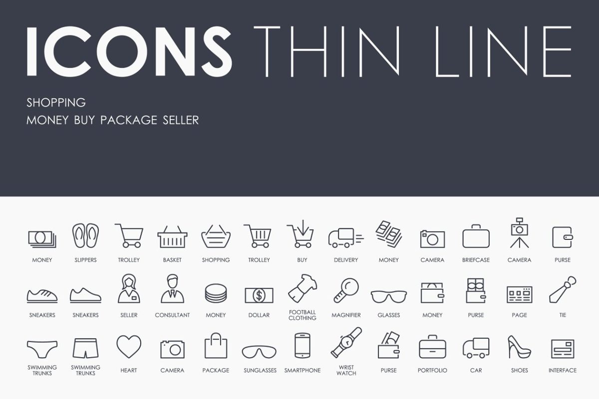 电商购物图片图标制作 Shopping thinline icons