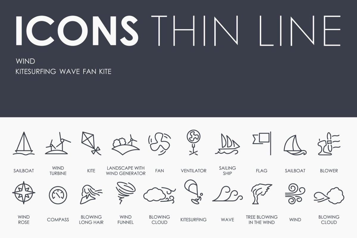 风力矢量图标素材 Wind thinline icons