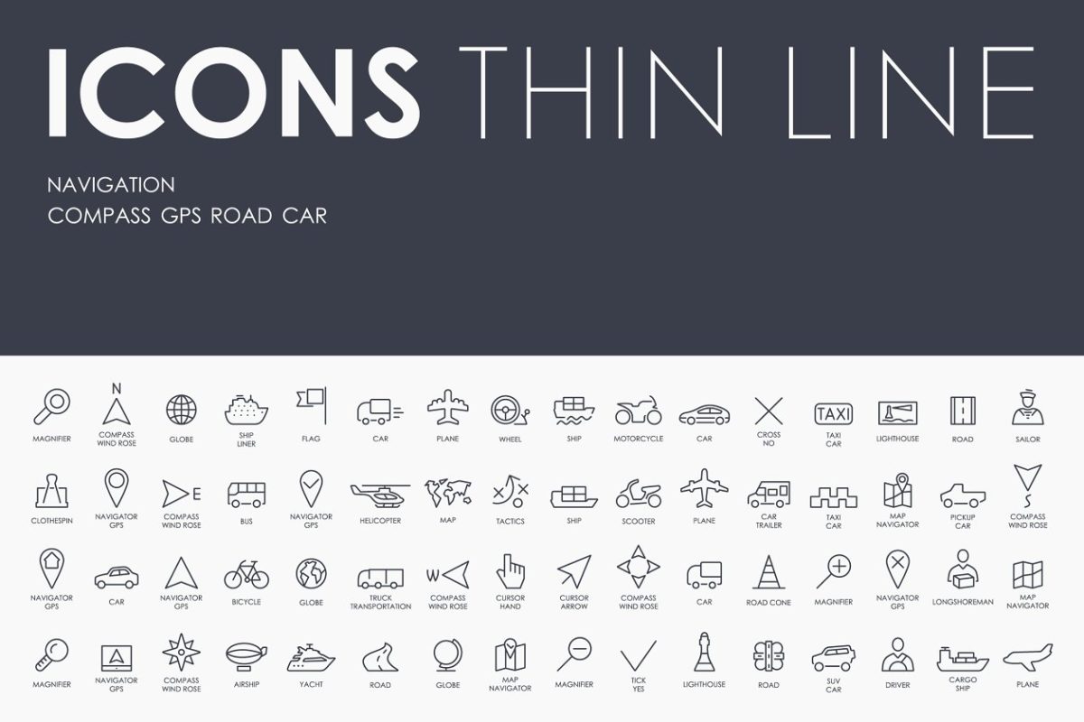 导航图标大全 Navigation thinline icons