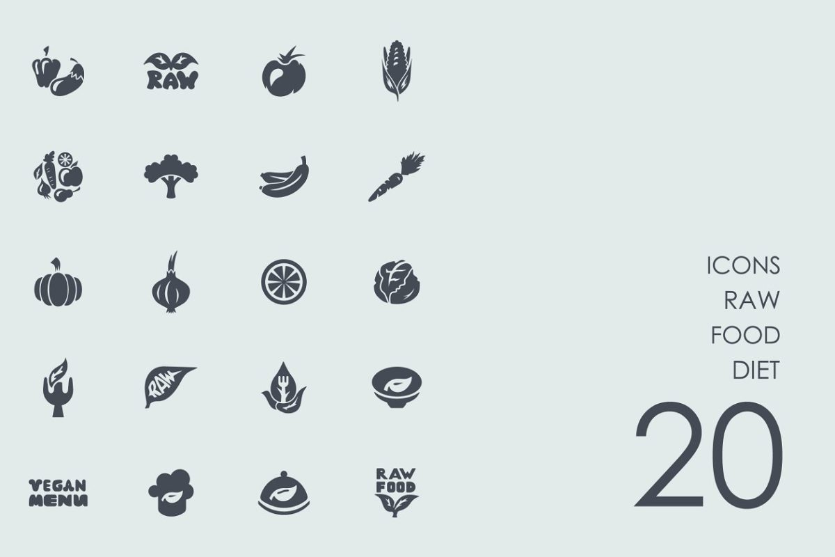 简约美食图标素材 Raw food diet icons