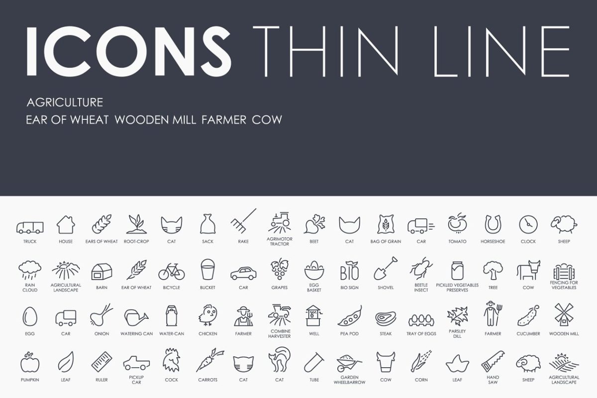 农业矢量图标下载 Agriculture thinline icons