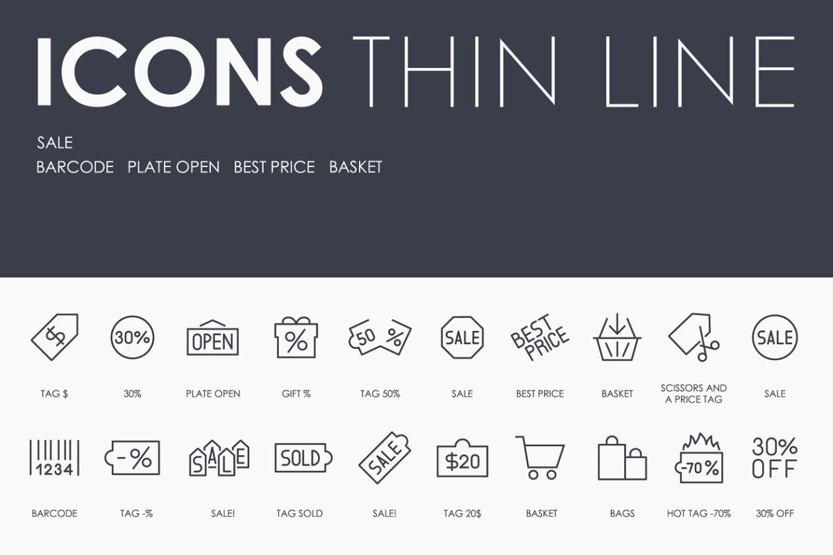 销售打折图标大全 Sale thinline icons