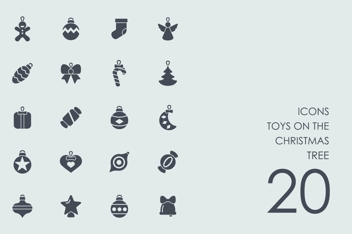 圣诞树上的玩具图标 Christmas tree’s toys icons