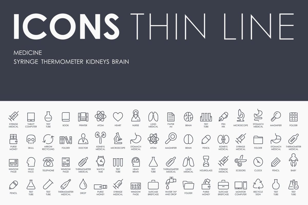 医疗图标素材 Medicine Thin Line Icons