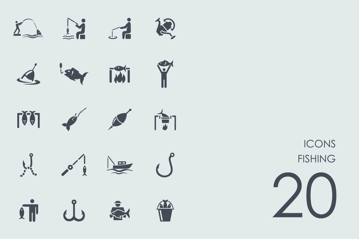 钓鱼矢量图标素材 Fishing icons