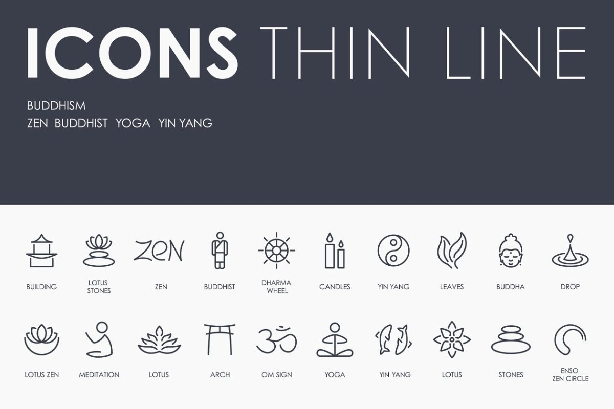 宗教佛经图标素材 Buddhism thinline icons