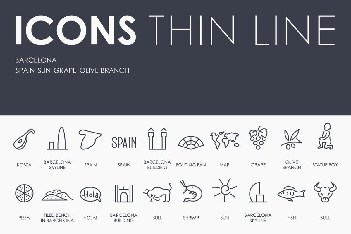 巴塞罗那细线图标 Barcelona thinline icons