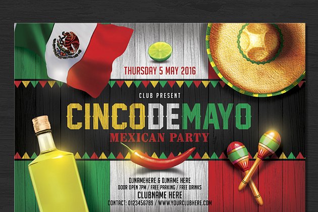 墨西哥节日宣传单制作模板 Cinco De Mayo Flyer