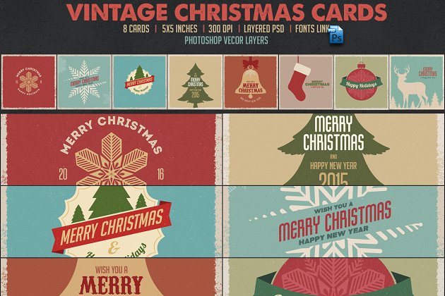 8个经典的圣诞节卡片模板 8 Vintage Christmas Cards