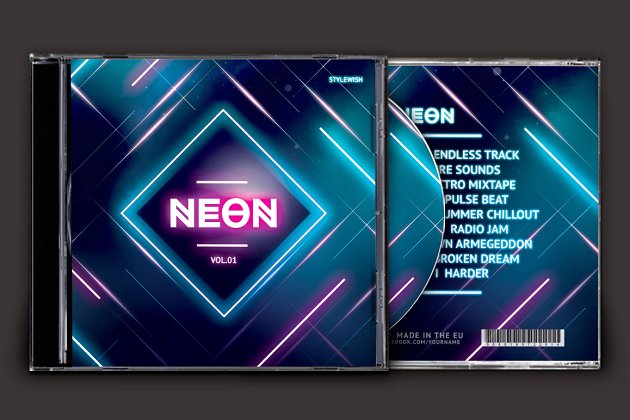 霓虹灯效果的CD封面设计模版 Neon CD Cover Artwork