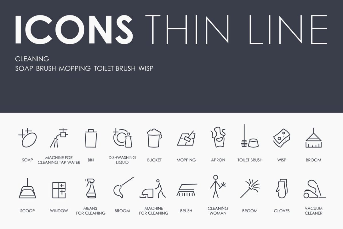清洁图标下载 Сleaning thinline icons