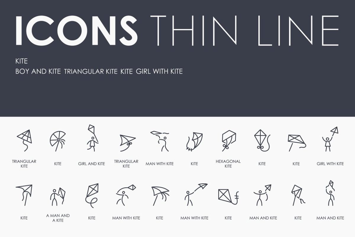 中国风筝元素图标大全 Kite thinline icons