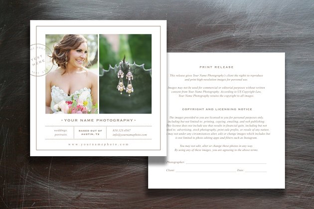 婚礼邀请函卡片模板 Photographer Print Release Form