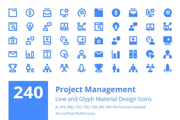 项目管理矢量图标下载 240 Project Management Material Icon