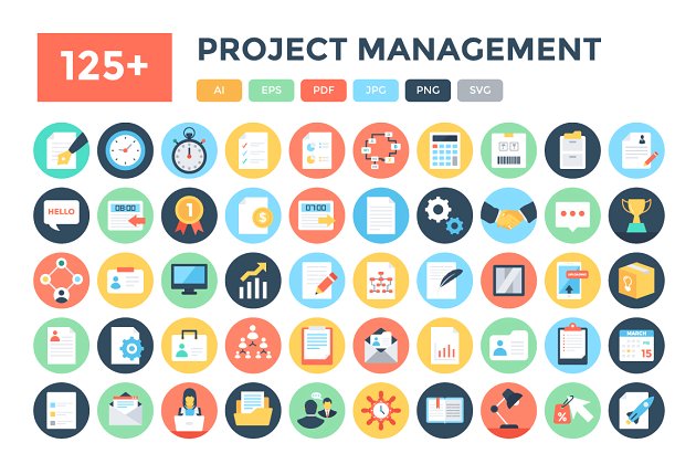 项目管理图标素材 125+ Flat Project Management Icons