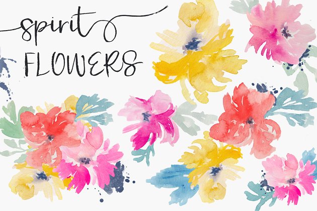 水彩花卉图形 Spirit Flowers – Watercolor Clip Art