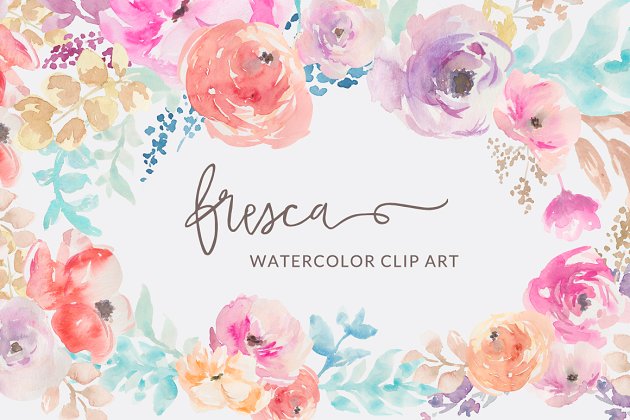 淡雅水彩花卉素材包 Fresca- Watercolor Flower Clip Art
