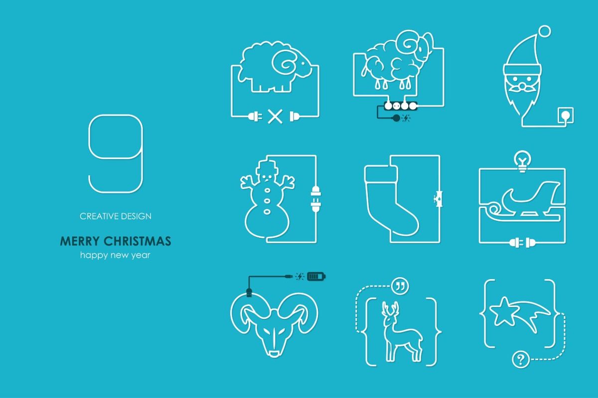 细线风格圣诞节图标 Connection flat design: Christmas