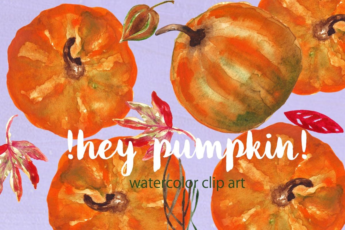 水彩南瓜素材 Pumkin. Autumn watercolor Clipart.