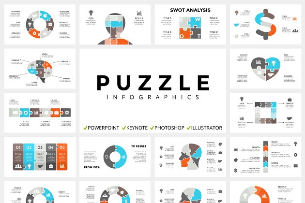 各种创意图表的PPT模版 PUZZLE – Free Updates