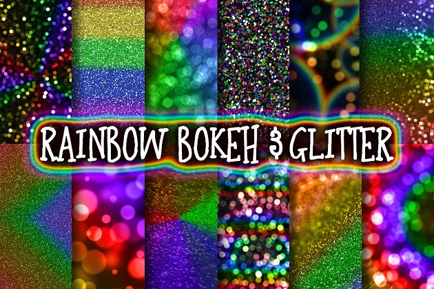 彩虹闪耀样机 Rainbow Bokeh & Glitter Backgrounds